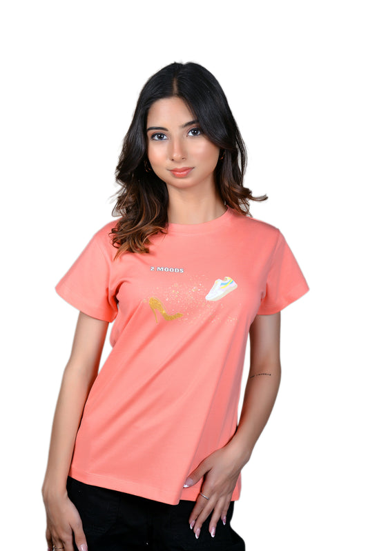 Women's Peach 2 Moods Graphic Printed Classic Fit Tshirt