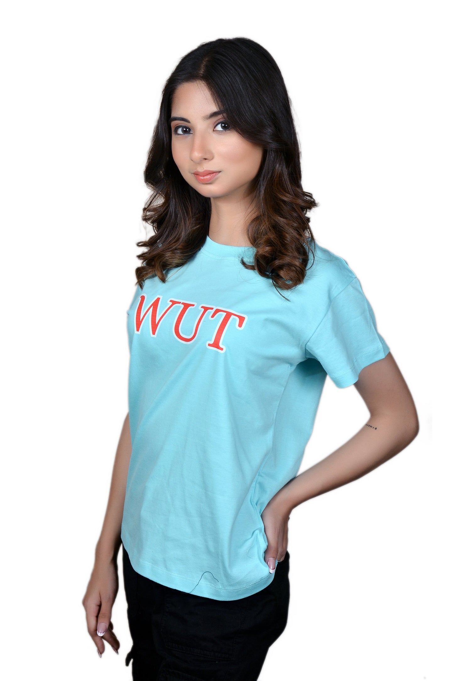 Women's Sky Blue WUT Graphic Printed Classic Fit Tshirt