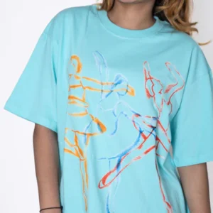 Women's Sky Blue Dancing Girls Oversize Tshirt