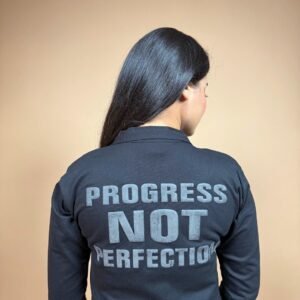 Women's black progress not perfection crop hoodie