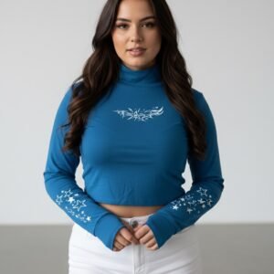 Sky Blue Stars Thumb Hole Crop Top
