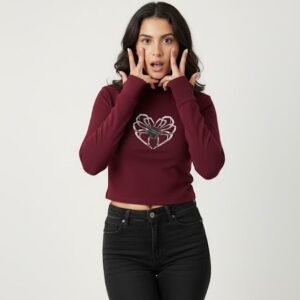 Maroon Spider Thumb Hole Crop Top